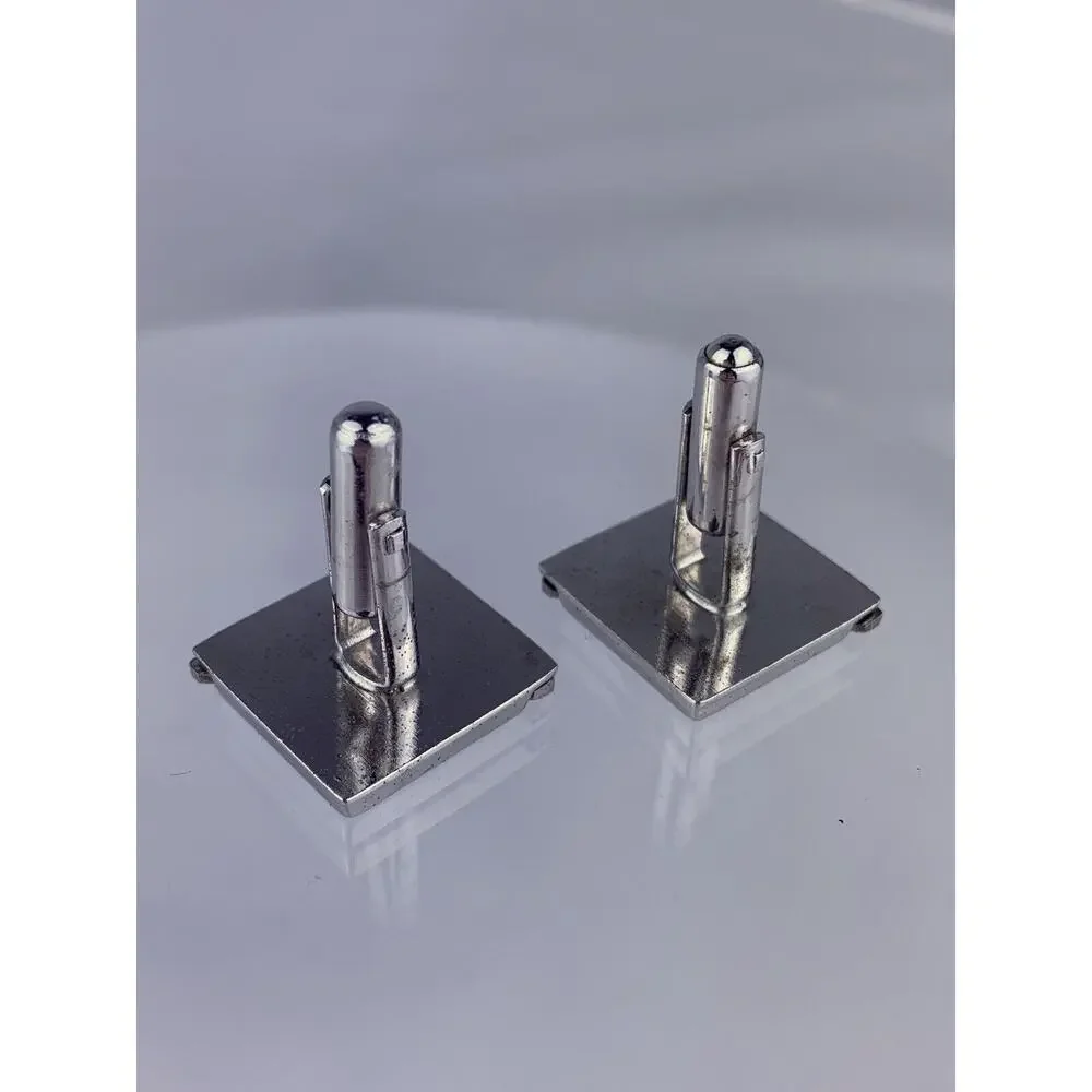 Simple Modern Silver Tone Cufflinks Brushed Metal Stripe Formal Vintage